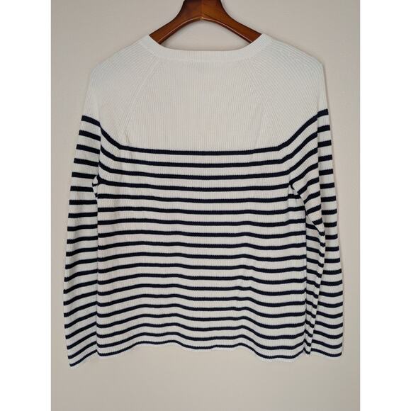 Talbots Sweater White Navy Blue Striped Nautical Gold Button Detail Size Large - Picture 4 of 9